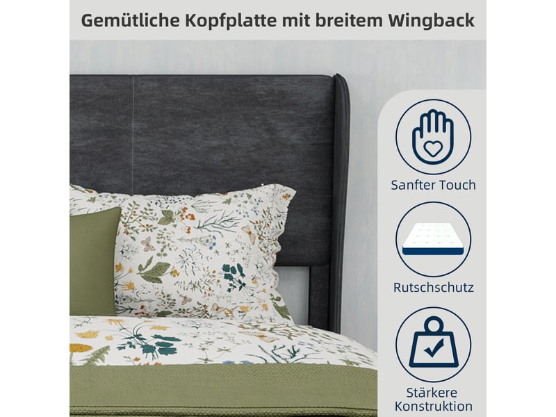  Lit adulte 140 x 200 cm, lit double, tête de lit et sommier, socle bas, velours gris, design moderne, sans matelas  - Conforama R