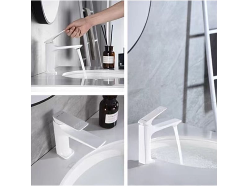  Robinet de lavabo pistolet de lavabo anti-éclaboussures blanc avec tuyau d'arrivée d'eau de 60 cm  - Conforama C