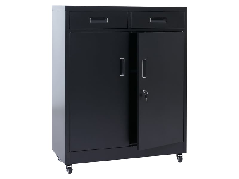  Armoire de rangement en métal avec roulettes pratiques pour bureau 116 x 90 x 40 cm en acier noir 04_0008879  - Conforama A