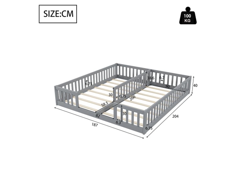  Lit 2 places 90x200 cm coloris gris pin lit enfant blanc - Conforama C