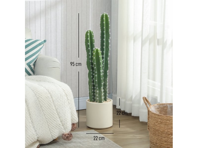 Plante artificielle cactus vert 95 cm avec pot décoratif et tiges modelables, idéale pour votre intérieur - Conforama C