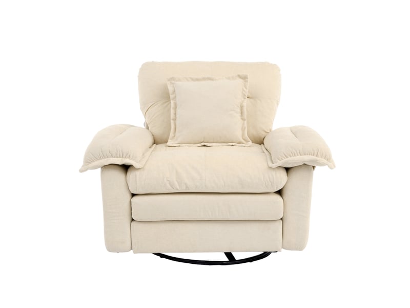  Fauteuil pivotant à 360° en tissu chenillé beige, format oversize, avec coussin de soutien  - Conforama A