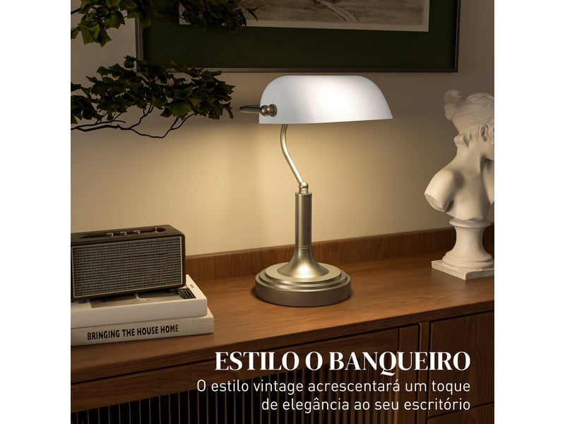  Lampe de bureau de banquier avec abat-jour réglable et interrupteur à bascule pour bureau ou bibliothèque, blanche  - Conforama D