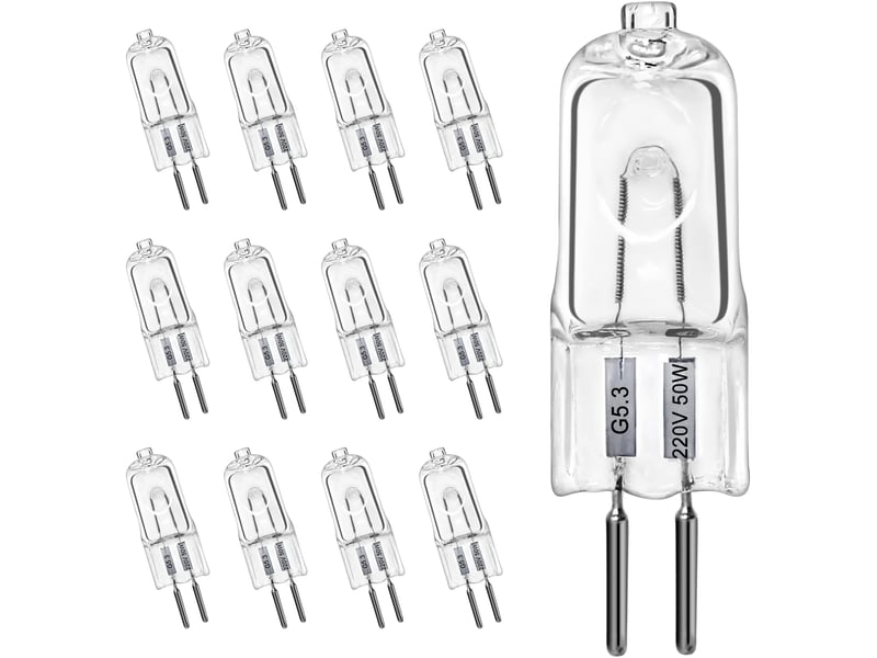  Ampoules halogènes g5.3, ampoule 220 v 50 w, ampoule à capsule transparente à 2 broches 12pcs  - Conforama A