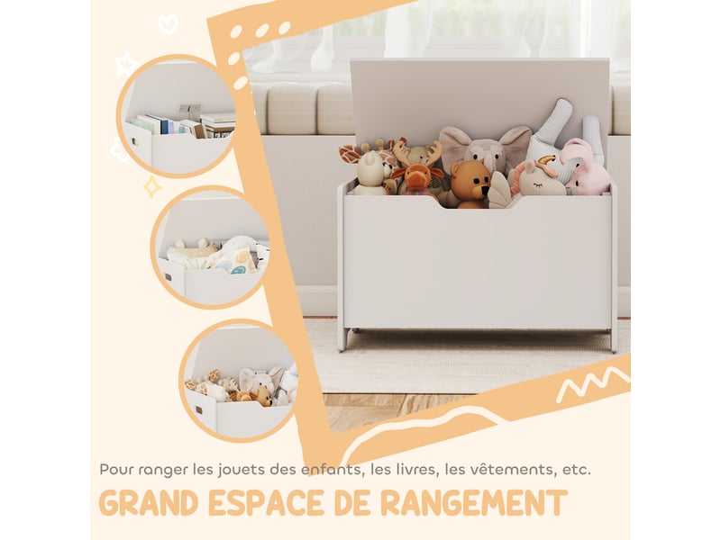 Coffre à jouet enfant avec couvercle rabattable, coffre de rangement enfant, forme d'ours, blanc, 60 x 38 x 48 cm - Conforama R
