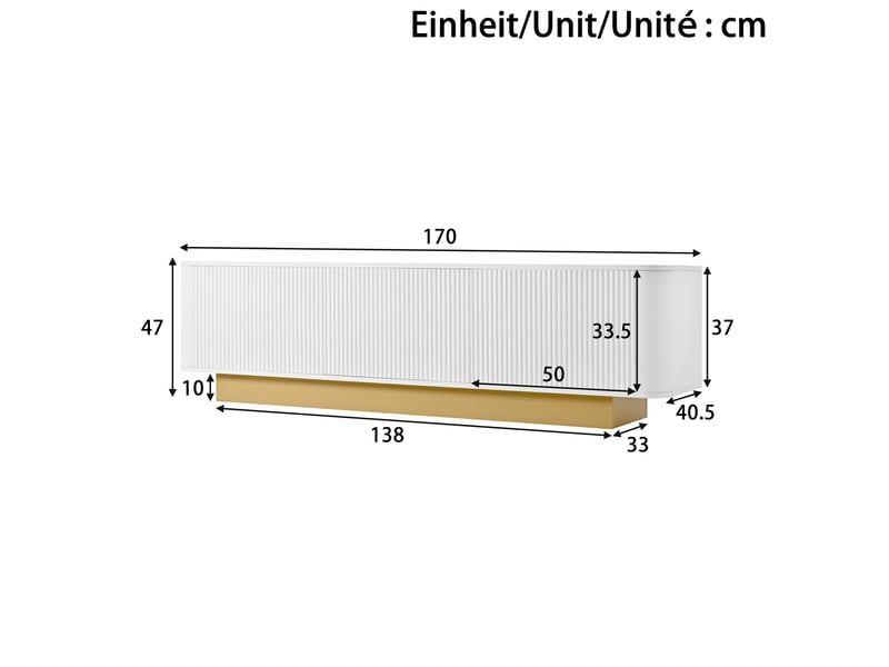  Meuble tv modenvie 170 x 40,5 x 47 cm 3 portes avec rangement mdf et panneaux de particules blanc  - Conforama C