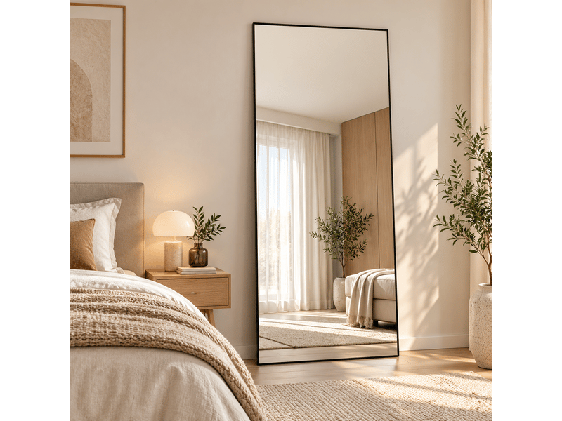  Miroir complet rectangulaire 180 × 80 cm, miroir de sol sur pied avec support, miroir décoratif pour chambre à coucher, salle de bain, entrée, couloir, noir  - Conforama A