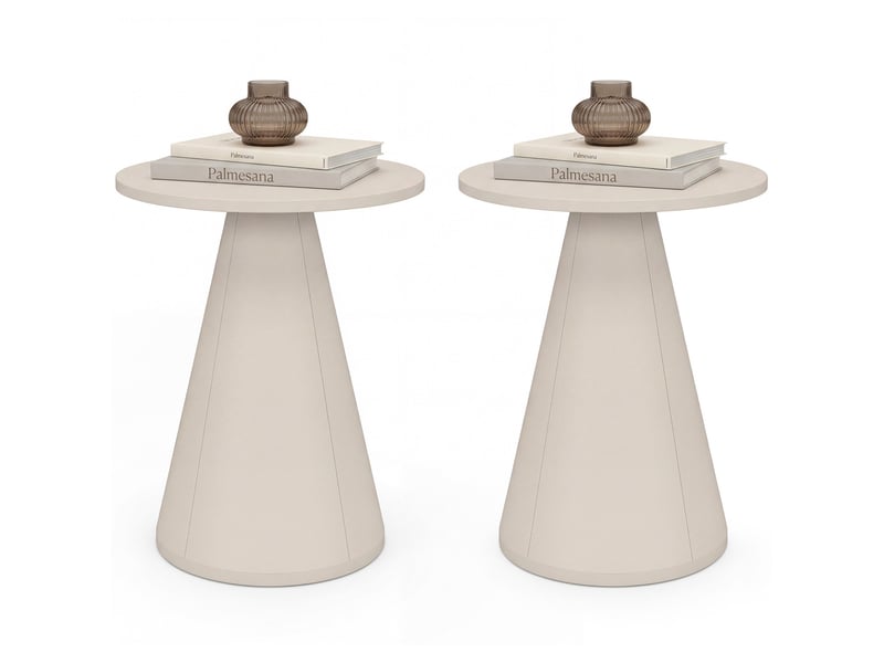  Lot de 2 tables d'appoint rondes, bouts de canapé, tables de chevet eleonore 40 cm métal beige  - Conforama A