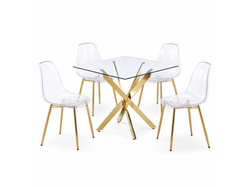  Ensemble table et 4 chaises de salle à manger en velours, pieds métal doré, style moderne et raffiné  - Conforama A