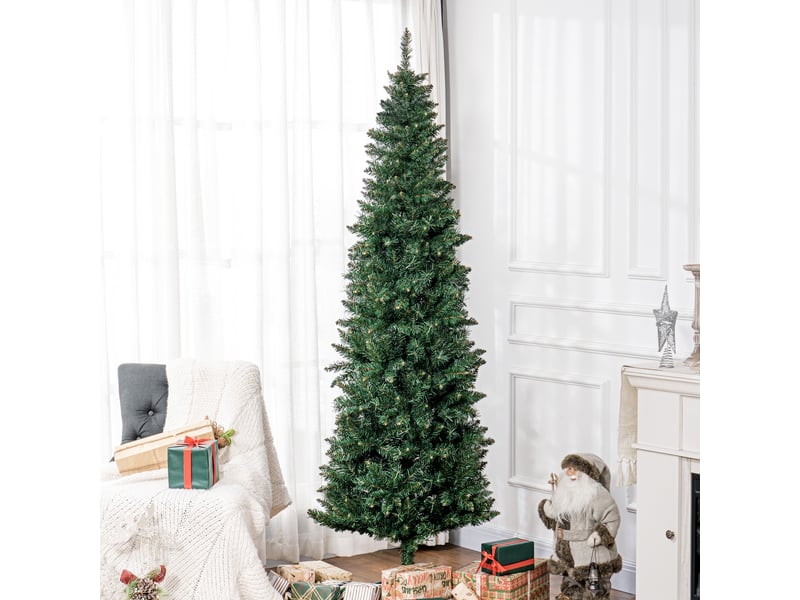  Sapin de noël artificiel 210 cm arbre de slim noël avec support en acier pliable, 687 branches épines vert  - Conforama A