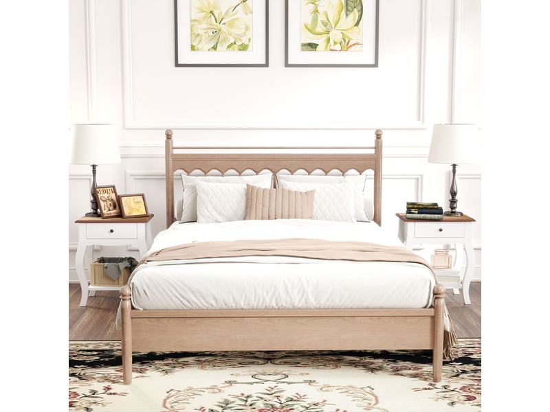  Lot de 2 tables de chevet avec tiroir, étagère ouverte et plateau effet chêne, style français, 45 x 35 x 55 cm, blanc et chêne  - Conforama C