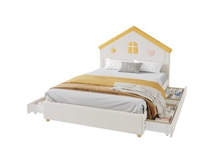 Lit avec rangement 140x200 cm <strong>MODFU</strong>  <strong></strong> coloris beige