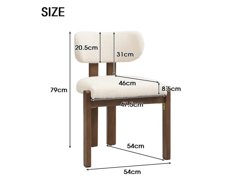 Chaises de salle à manger lot 6 bois massif confortables respirantes style moderne tissu bouclé couleur noyer  - Conforama C