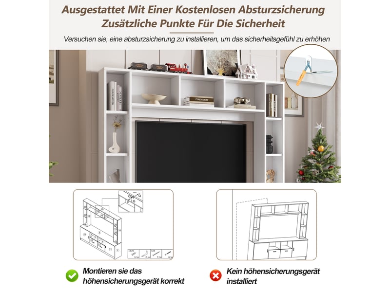  Ensemble meuble tv mural 180 x 35 x 170 cm – 2 placards, 2 tiroirs et 11 espaces de rangement – jusqu’à 60 pouces – blanc  - Conforama C