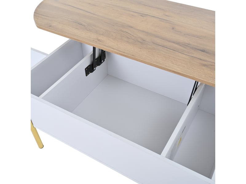  Table basse relevable avec 7 niches pour salon en mdf 120×50×43 cm blanc et bois naturel  - Conforama D