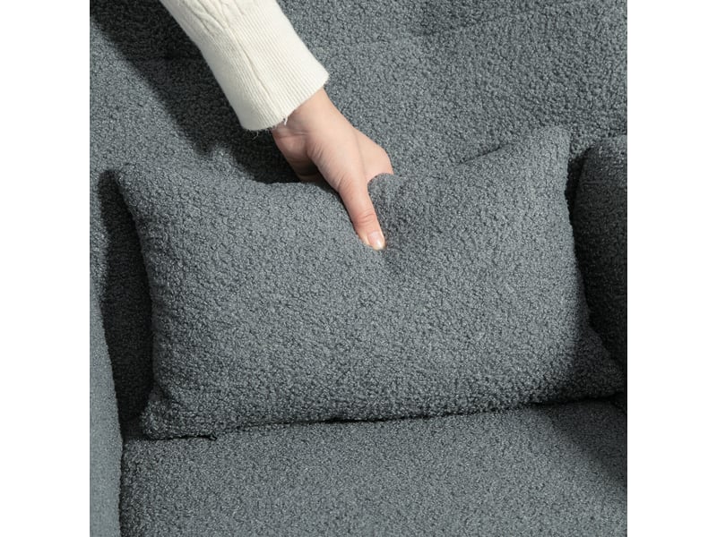  Fauteuil à bascule gris en tissu bouclette avec patins en bois et poche latérale, 120 kg max  - Conforama R