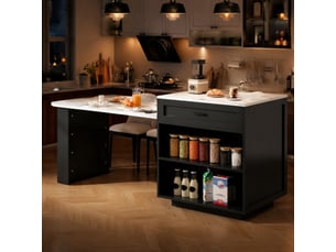 Îlot de cuisine extensible 98-204 cm avec rangement, tiroir et roulettes noir