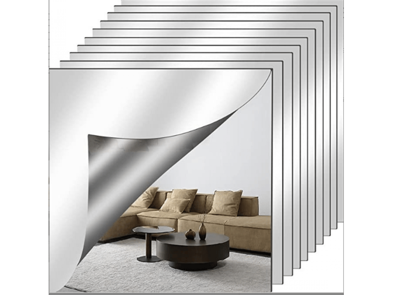  Lot de 10 miroirs adhésifs muraux en acrylique, décoration murale pour salle de bain, salon, chambre à coucher, 15 x 15 cm  - Conforama A