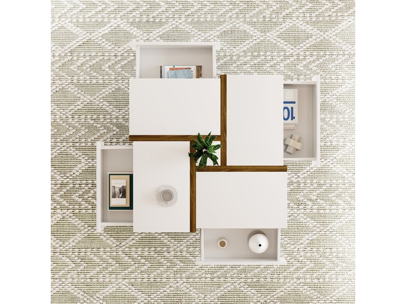  Table basse, 78x78x34,8 cm, panneau de particules, 4 tiroirs, plateau extensible, style luxueux, design moderne et fonctionnel pour salon  - Conforama E