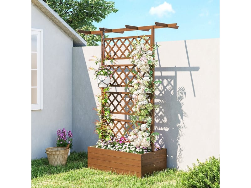  Bac à plantes avec treillis - orange - bois - 2-en-1 avec treillis - toit inclus - fond ouvert 160x55x183cm - Conforama B