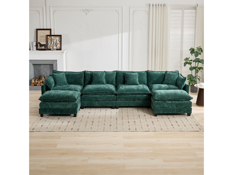 Canapé sectionnel moderne vert modulable 4 places - Conforama E