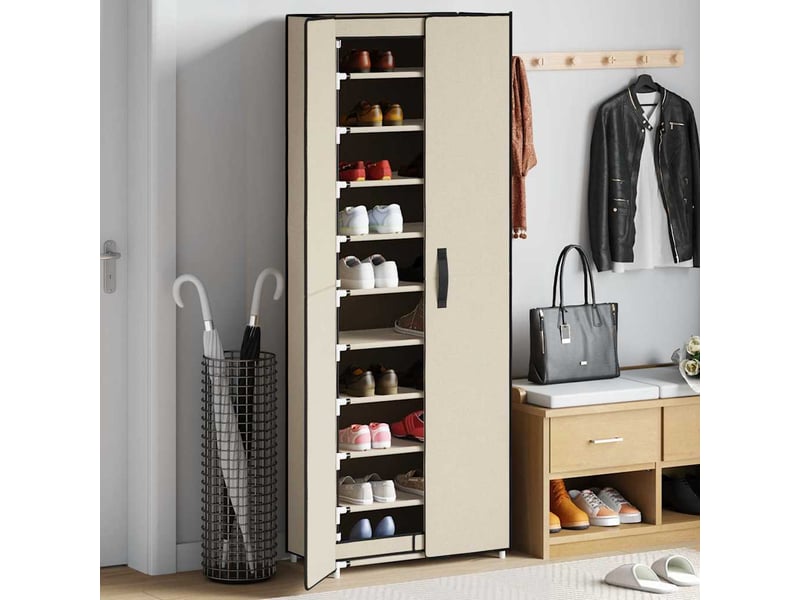  Meuble à chaussure, armoire à chaussures crème 60x30x166 cm tissu  - Conforama B