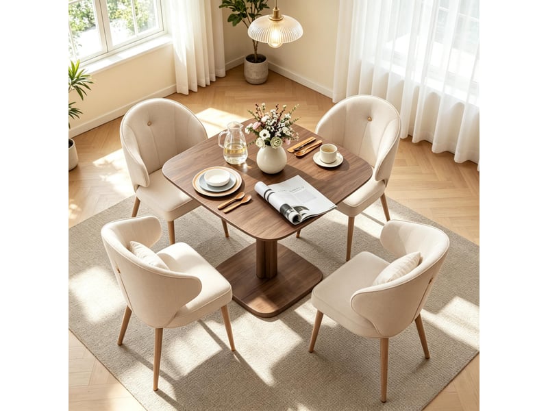  Table à manger carrée 4 personnes, plateau épais effet bois, style moderne  - Conforama B