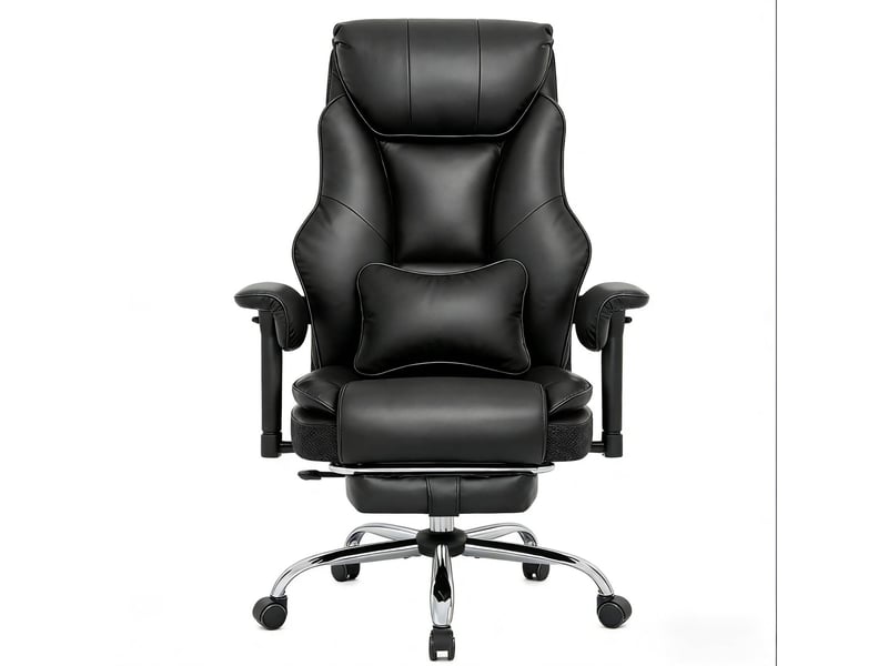  Chaise de bureau ergonomique noire en cuir régénéré, dossier inclinable et repose-pieds extensible, hauteur réglable  - Conforama A