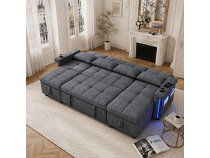 Canapé d'angle panoramique convertible 4 places Tissu gris avec coffre de rangement