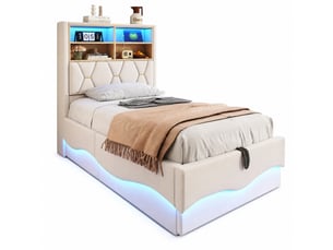 Lit coffre 90x200 cm ULQENI   coloris beige
