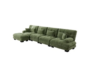 Canapé d'angle, canapé modulable – style cloud, vert, pouf amovible, en chenille, 4 places