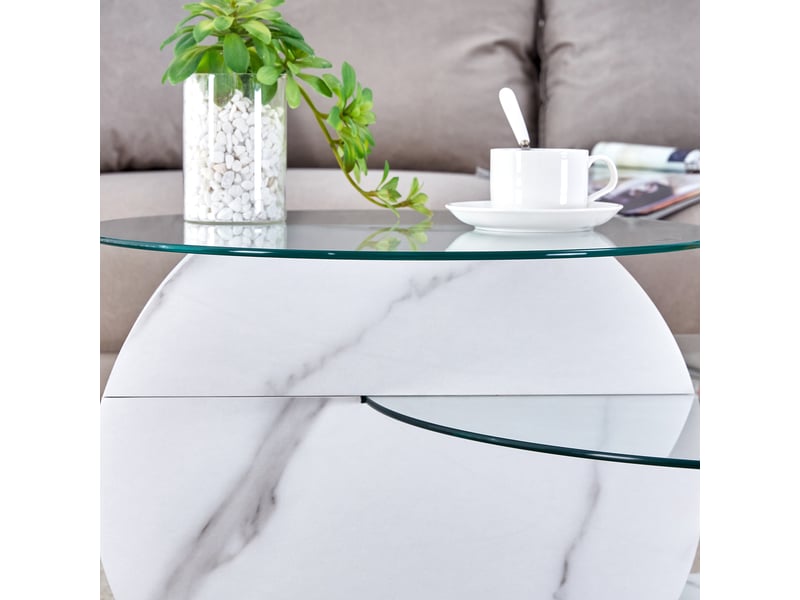  Table basse rectangulaire 90×70×44 cm, mdf et verre, blanc Fay Lum - Conforama E