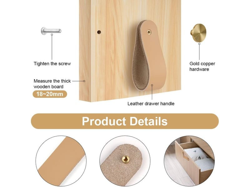  Poignées de meuble en cuir – lot de 4, entraxe 128mm  - Conforama D