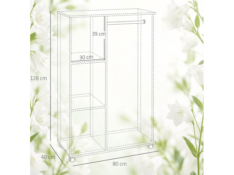 Armoire mobile avec penderie, 3 niches, 4 roulettes verrouillables en panneaux de particules noyer 80 × 40 × 128 cm  - Conforama C