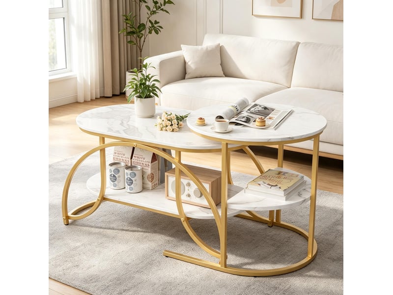  Table basse marbre blanc - lot de 2 tables basses gigognes   – imbricables pour gain de place– design moderne  - Conforama B