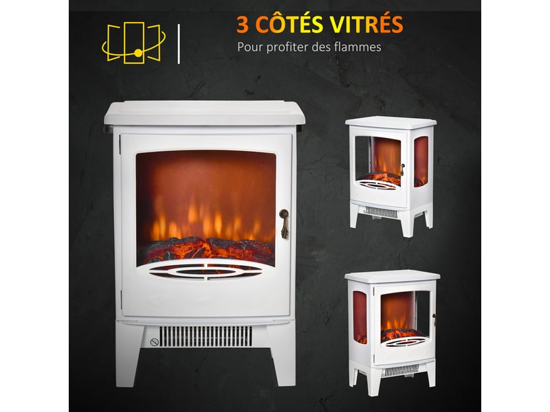  Cheminée électrique poêle style néo-rétro 900-1800 w simulation flammes led luminosité réglable acier abs blanc  - Conforama D