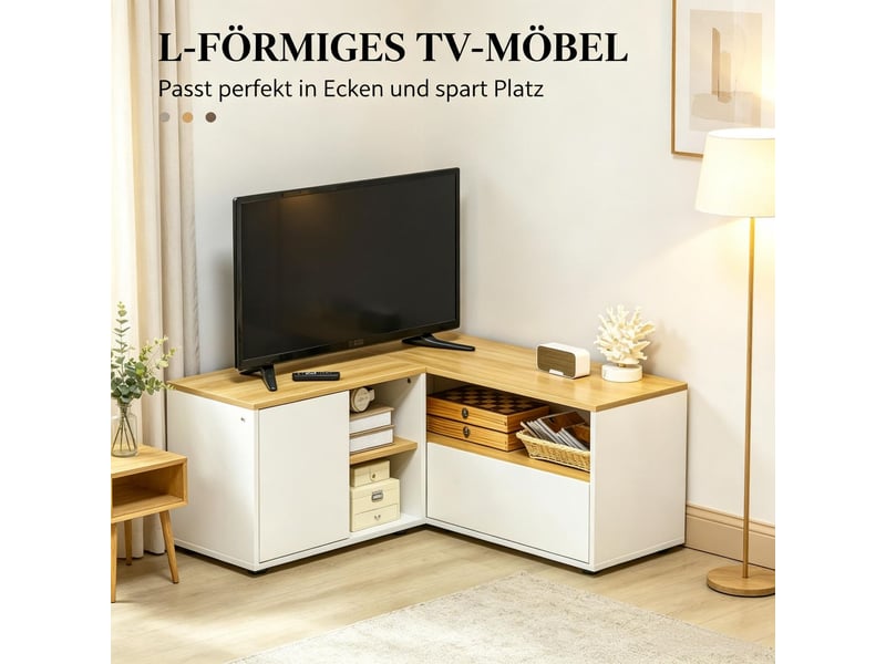  Meuble tv structure en l à compartiments ouverts format d'angle conception gain de place  - Conforama E