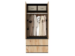 Armoire 2 portes 90x50x200 cm avec penderie et 2 tiroirs décor chêne