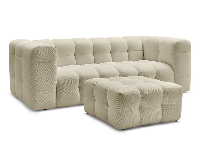  Bobochic canapé droit fixe 3 places cloud tissu mesh avec pouf beige CLOUD - Conforama A