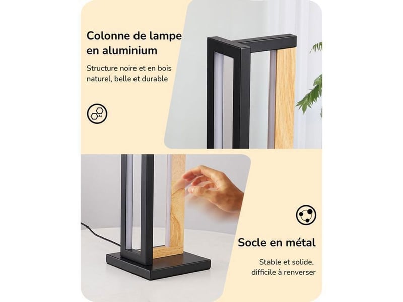  Lampe de chevet tactile dimmable led 3 temperatures 35 cm metal bois noir 370618_AACFT93569_6_DROPFR - Conforama E
