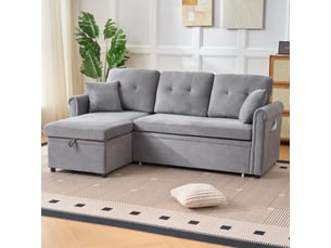 Canapé d'angle convertible réversible 3 places avec coffre en chenille gris, 206 × 130 × 85 cm