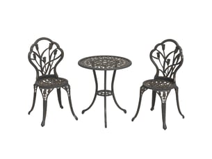 Ensemble de jardin 3 pièces comprenant 2 chaises et une table ronde avec trou pour parasol, bronze
