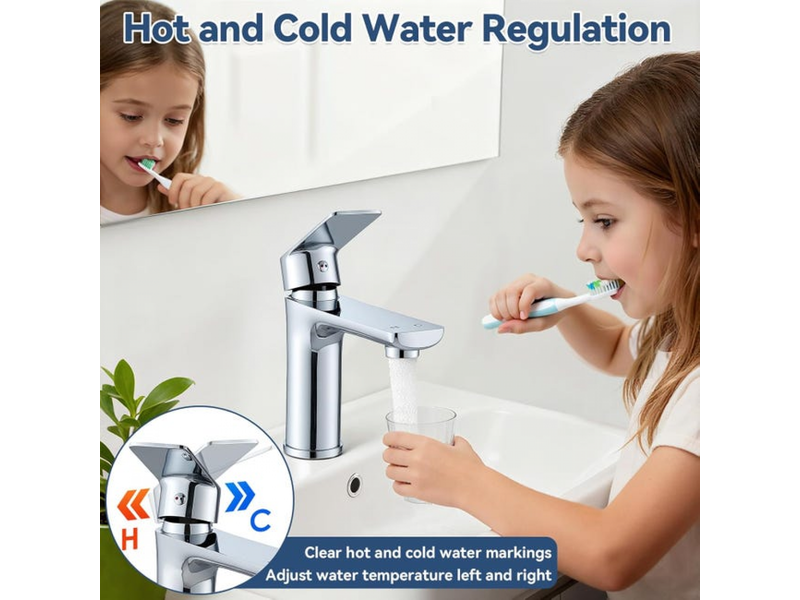  Robinet mitigeur pour lavabo de salle de bain, eau chaude et froide réglables, finition chromée et acier inoxydable  - Conforama D