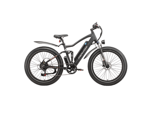 Vélo électrique farvox mx1, fatbike 26, 624 wh, double suspension, noir et rouge