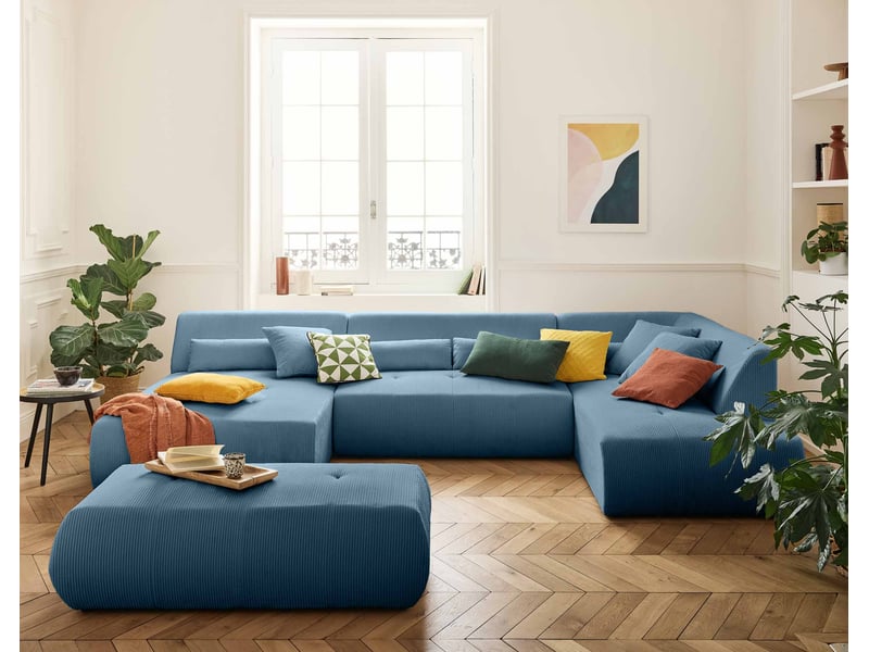  Onyx - canapé panoramique d'angle droit 7 places - en velours côtelé - lisa design - bleu ONYX - Conforama D