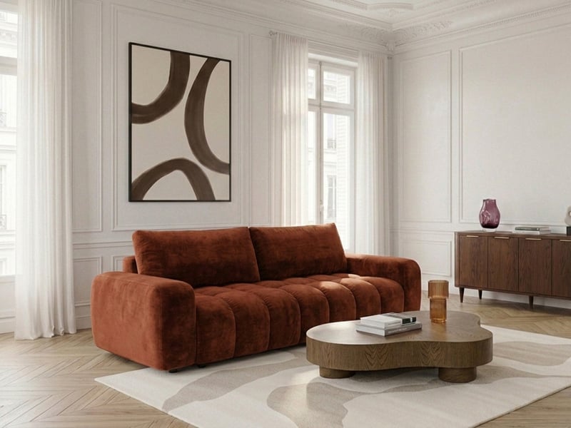  Bobochic canapé droit convertible 3 places jules tissu lisse orange JULES - Conforama B
