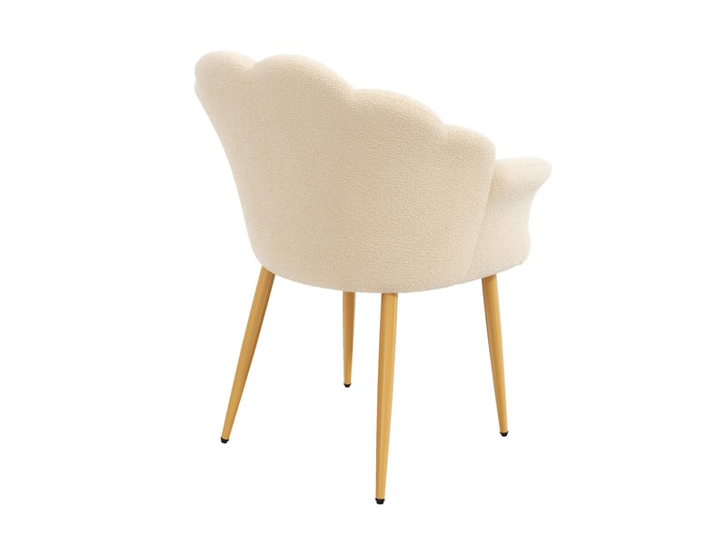  Fauteuil rembourré à dossier pétale avec accoudoirs et coussin nœud, pieds en métal doré, tissu peluche beige  - Conforama A