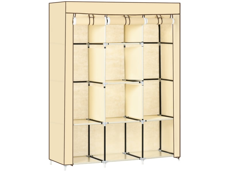  Armoire en tissu beige, 8 étagères et 2 penderies, porte enroulable, 125 x 46 x 162,5 cm  - Conforama A