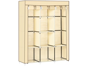 Armoire en tissu beige, 8 étagères et 2 penderies, porte enroulable, 125 x 46 x 162,5 cm