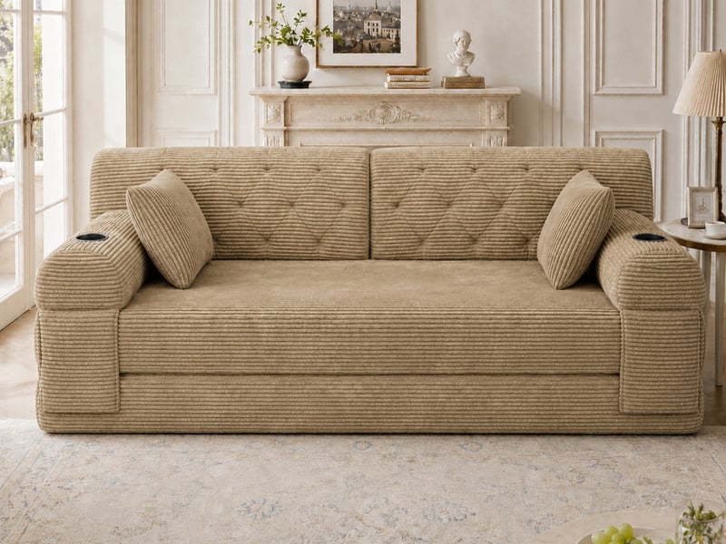  Canapé d'angle convertible ,3 places, avec 2 porte-gobelets et 4 poches latérales ,208 x 80 x 81cm,kaki  - Conforama B